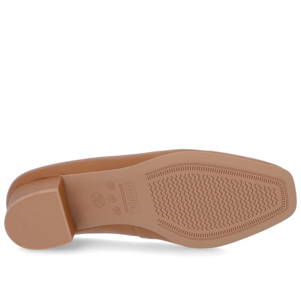 Scarpin Couro Marrom Salto Bloco Enfeite Marrom 5