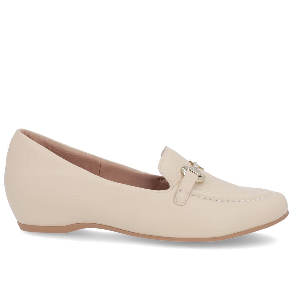 Loafer Bege Couro Salto Embutido