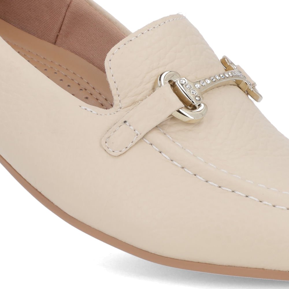 Loafer Bege Couro Salto Embutido Bege 4