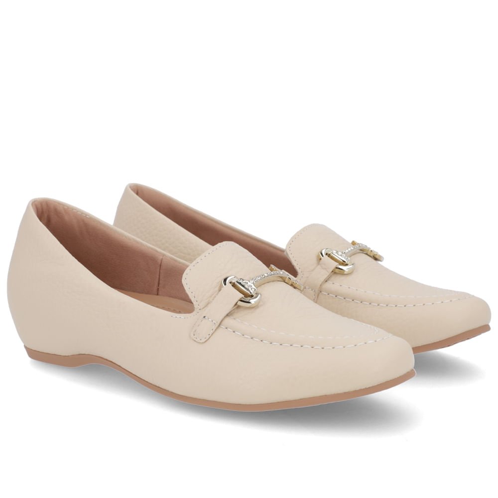 Loafer Bege Couro Salto Embutido Bege 2