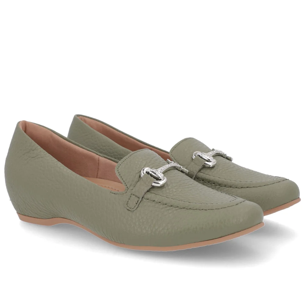 Loafer Verde Couro Salto Embutido Verde 2