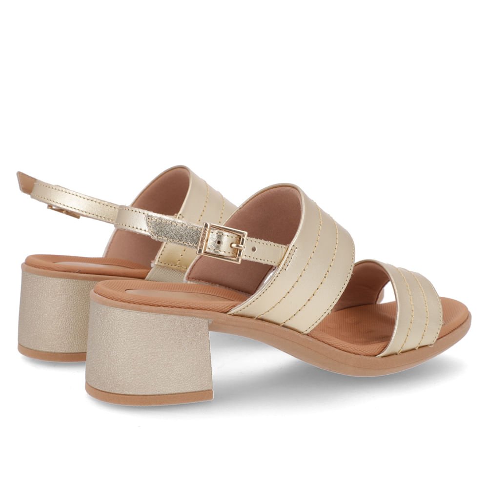 Sandália Salto Bloco Couro Dourado Ajuste Fivela Dourado 3