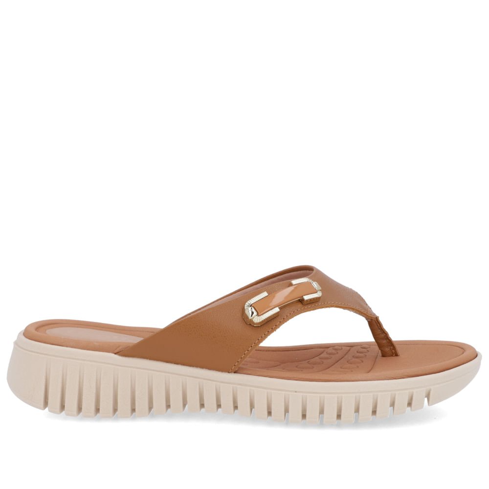 Chinelo Salto Plataforma Couro Marrom Enfeite