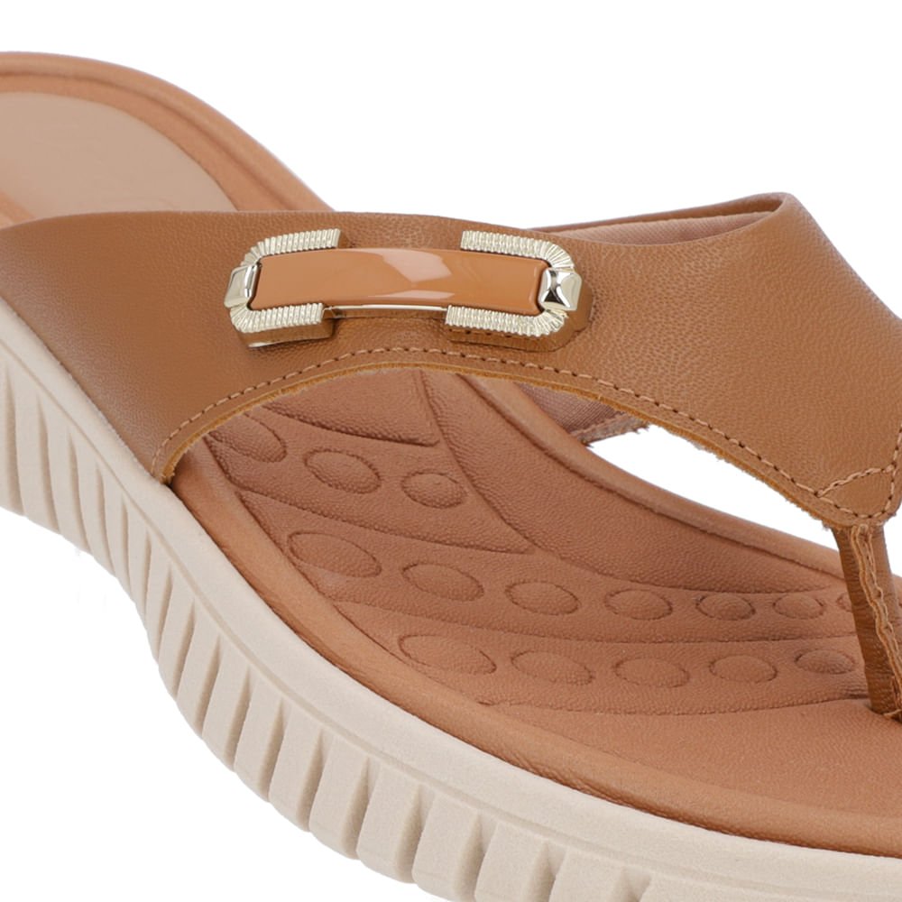 Chinelo Salto Plataforma Couro Marrom Enfeite Marrom 4