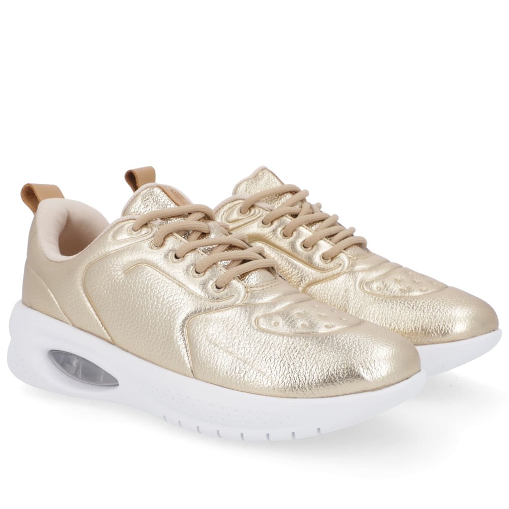 Tênis Metalizado Dourado Couro Cadarço Dourado 2