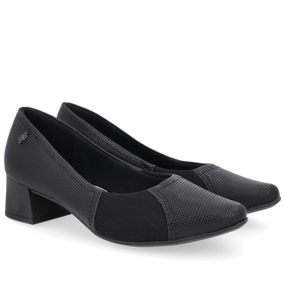 Scarpin Salto Bloco Preto Tecido Preto 2