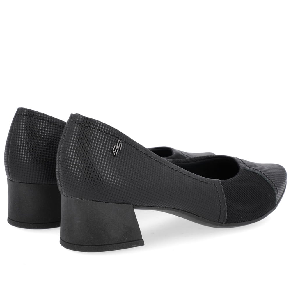 Scarpin Salto Bloco Preto Tecido Preto 3
