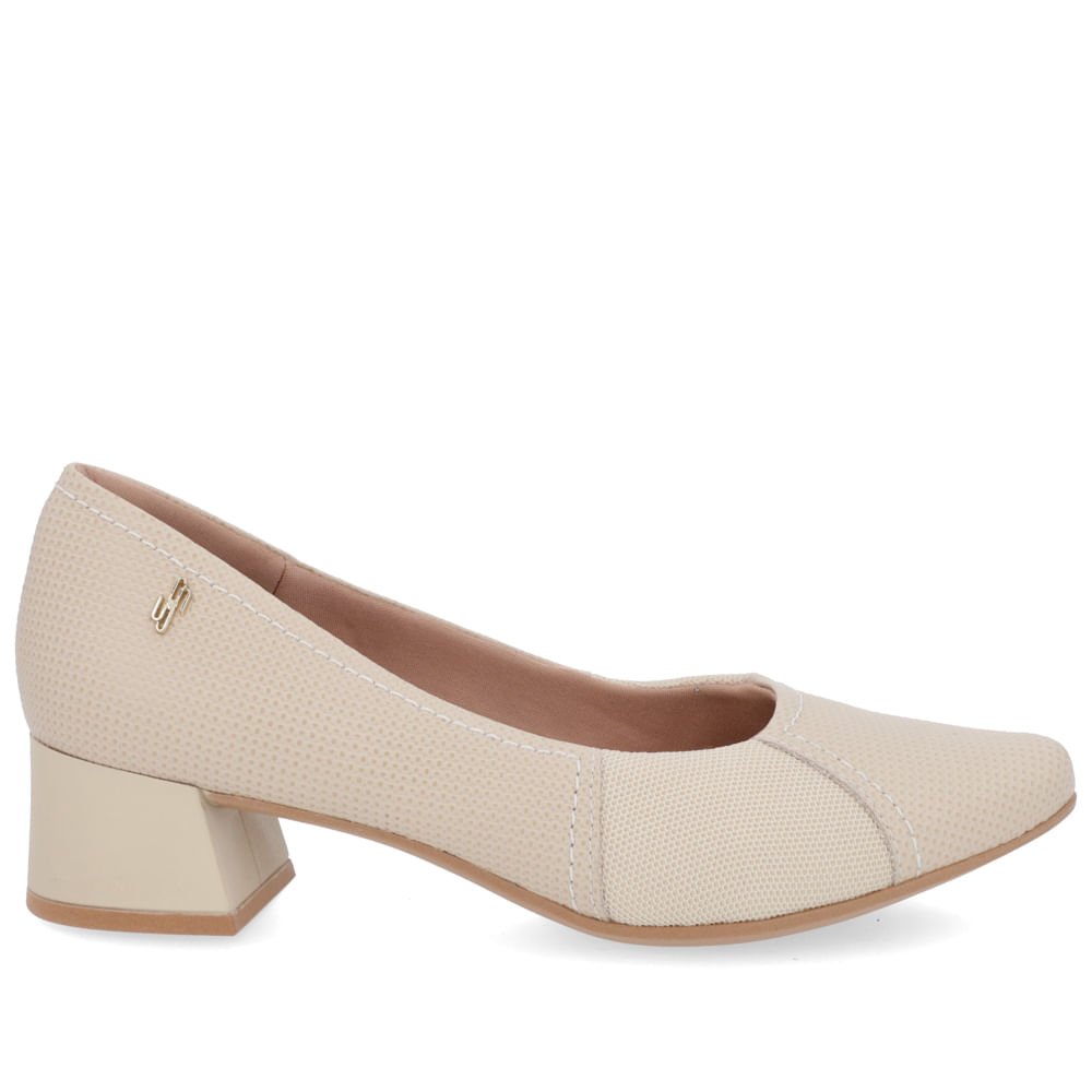 Scarpin Salto Bloco Bege Tecido