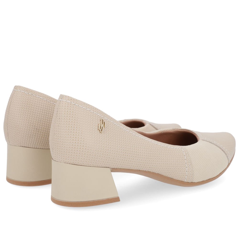 Scarpin Salto Bloco Bege Tecido Bege 3