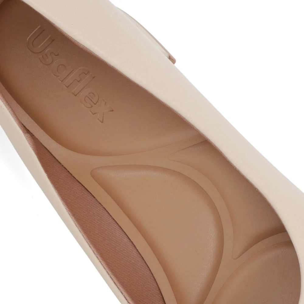 Scarpin Couro Bege Salto Bloco Bico Redondo Bege 4