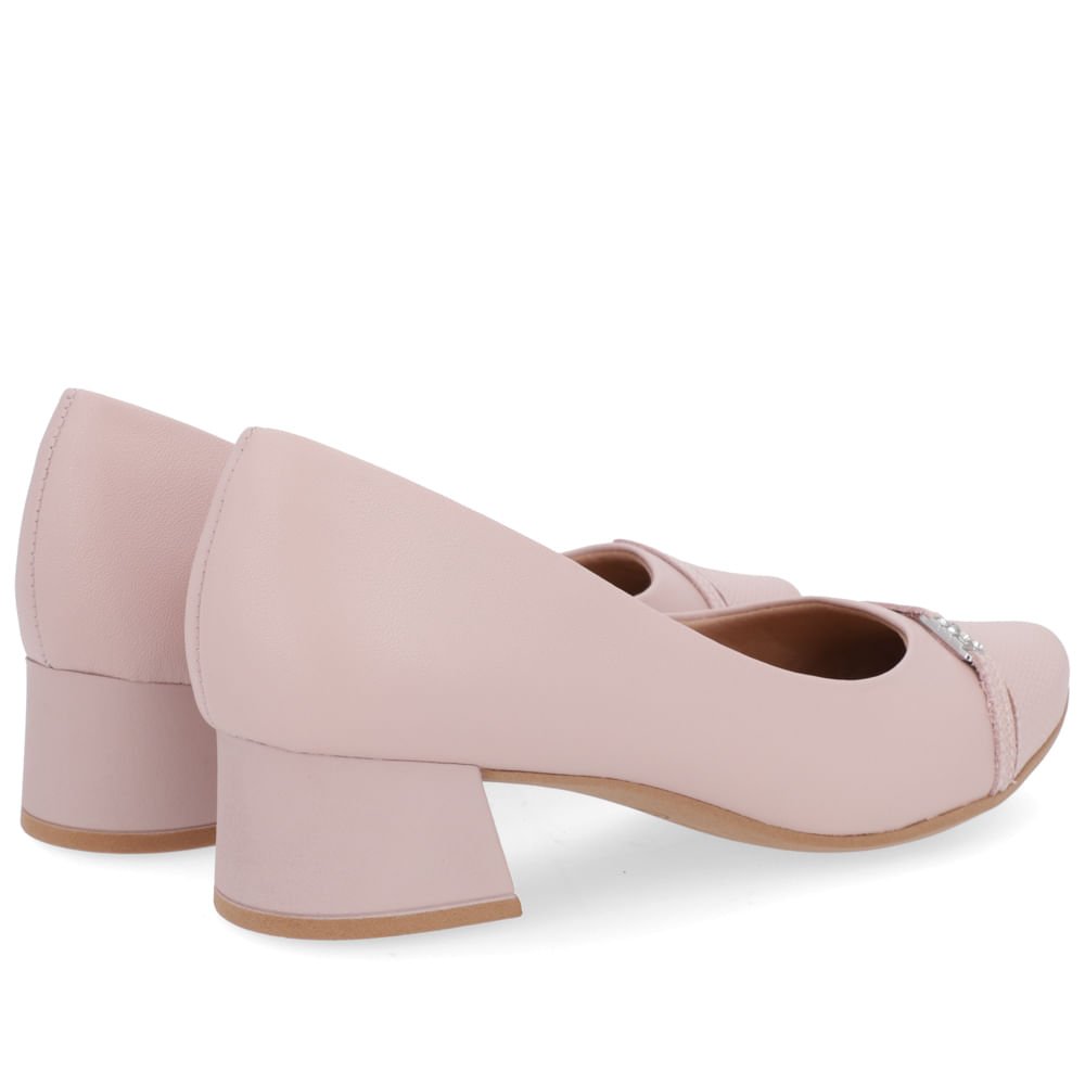 Scarpin Couro Rosa Salto Bloco Bico Redondo Rosa 3