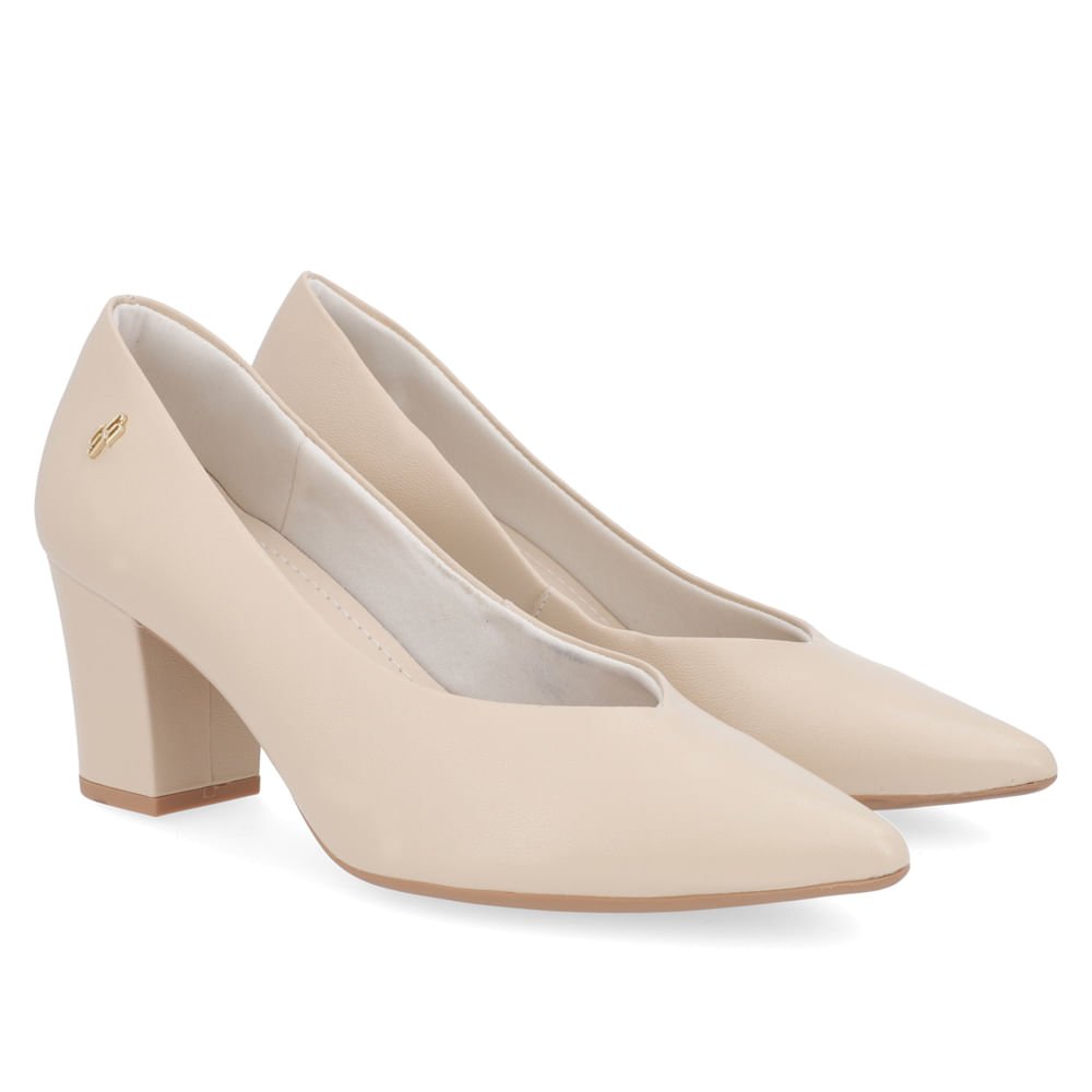 Scarpin Couro Bege Recorte V Bege 2