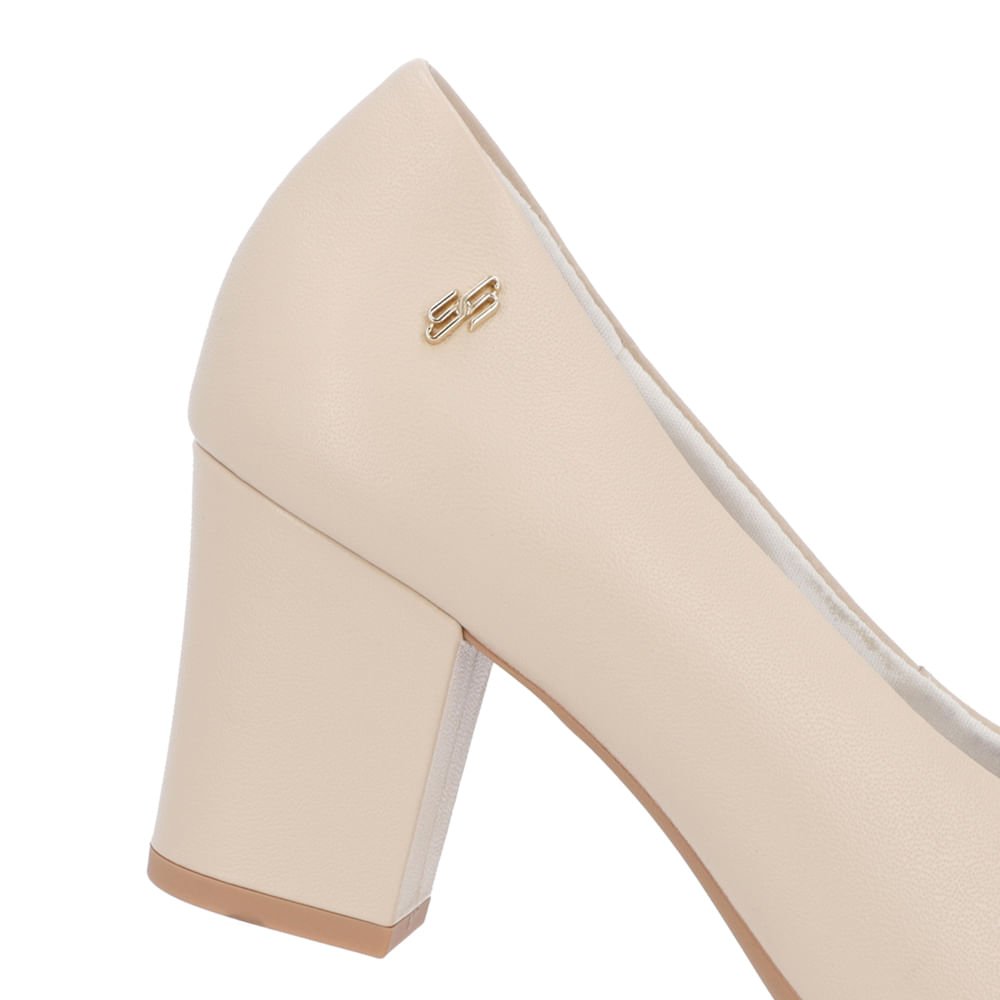 Scarpin Couro Bege Recorte V Bege 4