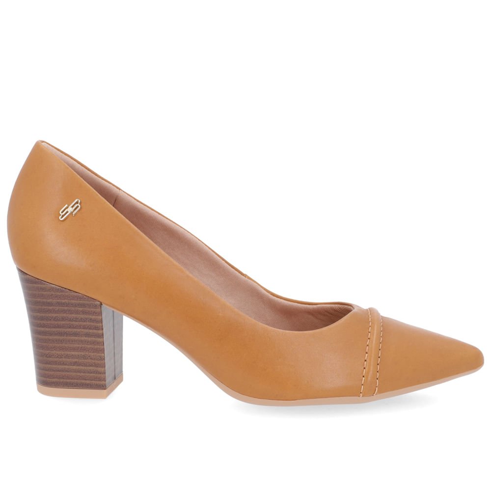 Scarpin Couro Marrom Detalhe Costura Marrom 1