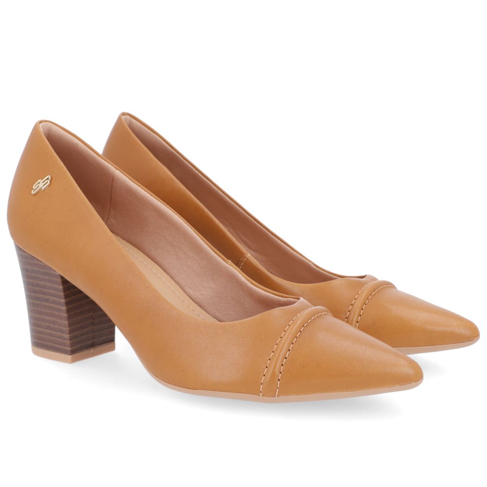 Scarpin Couro Marrom Detalhe Costura Marrom 2