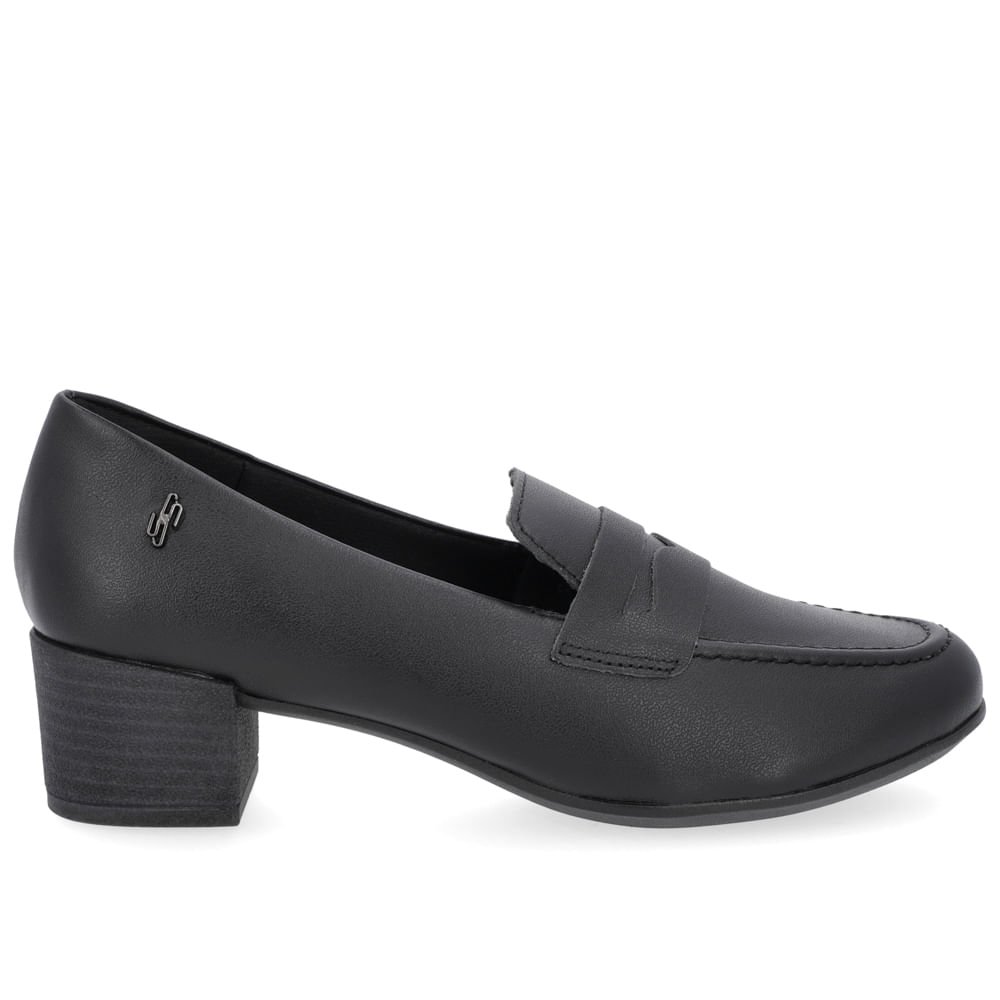 Loafer Preto Salto Bloco Couro Tira Recorte Preto 1