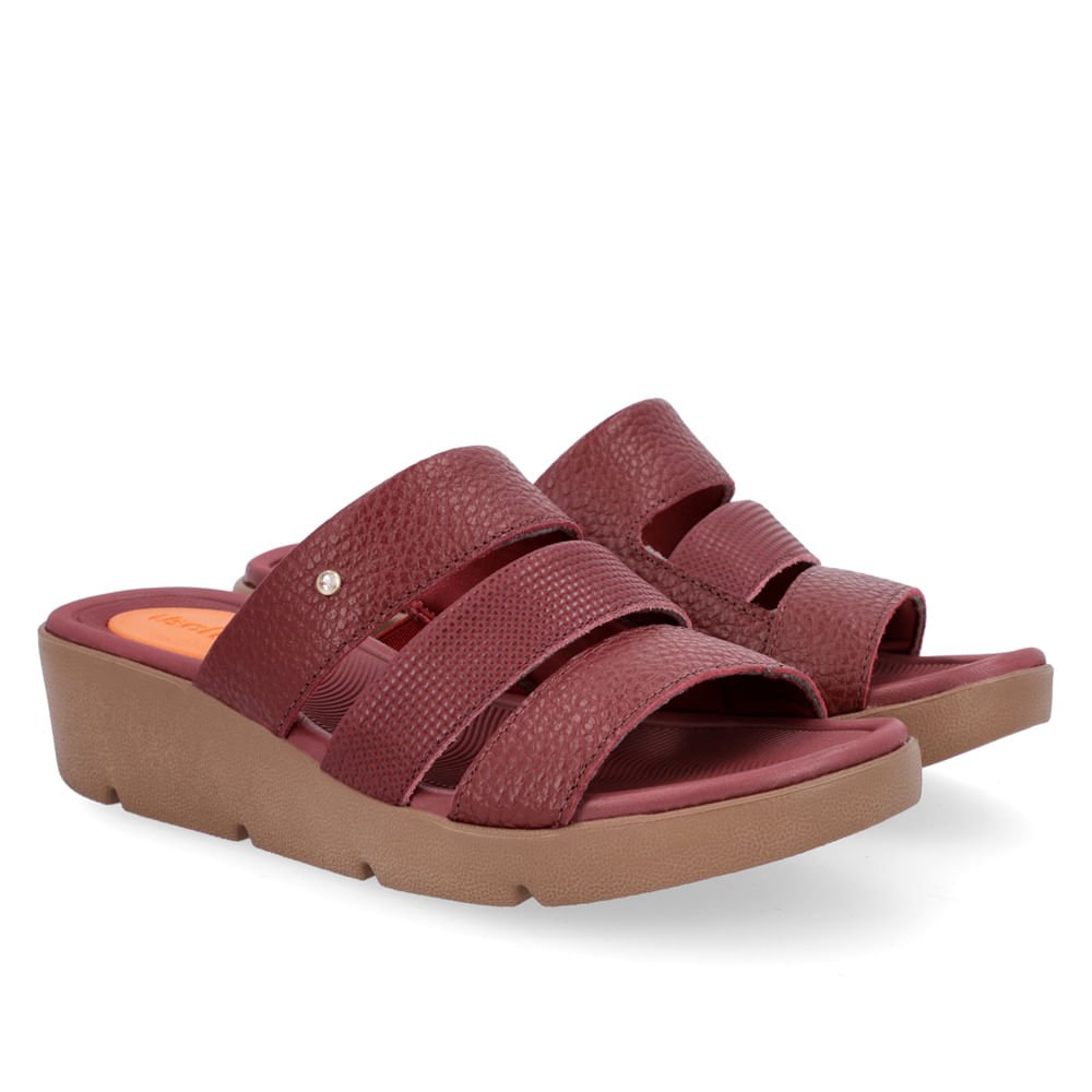 Tamanco Salto Plataforma Couro Vermelho Tiras Bordô 2