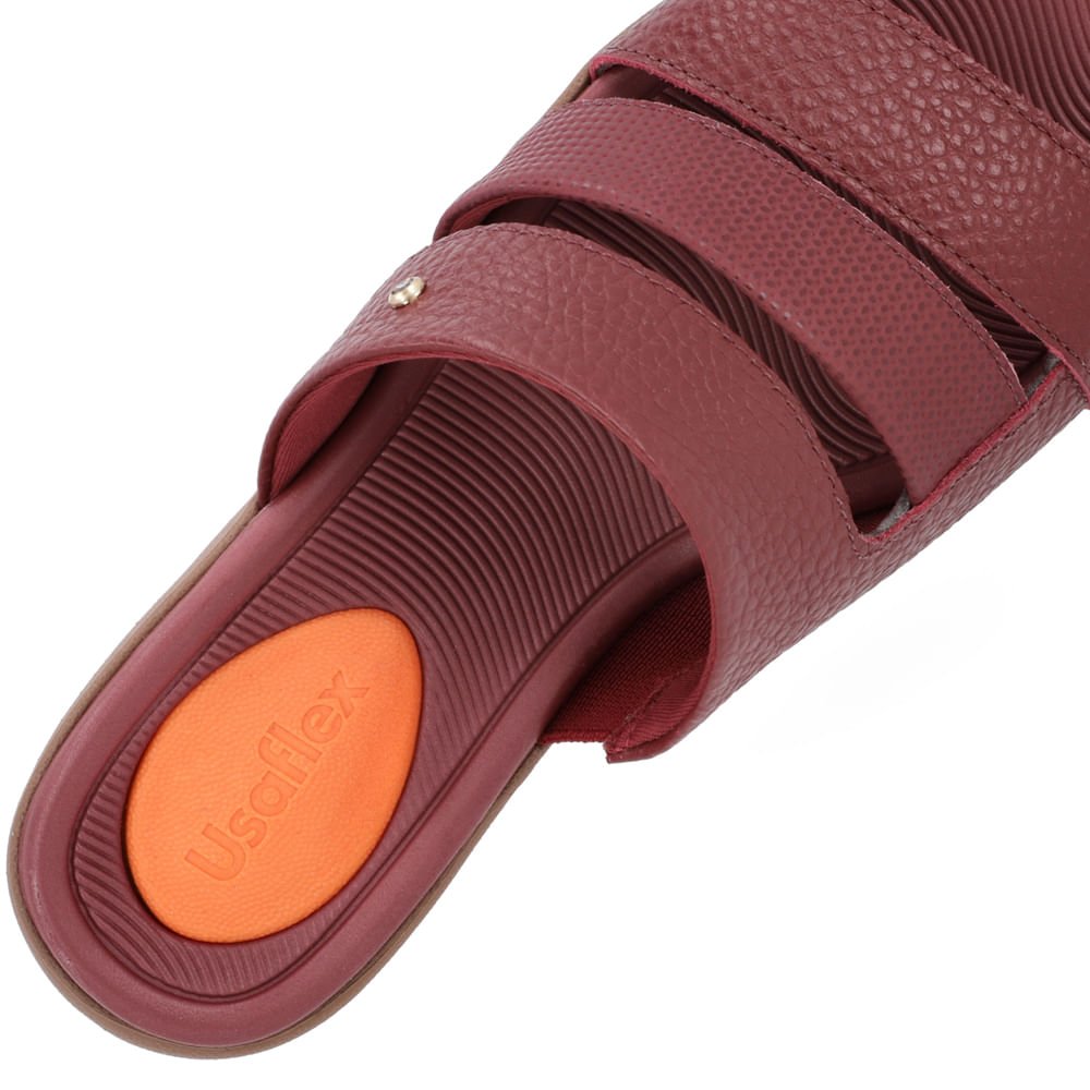 Tamanco Salto Plataforma Couro Vermelho Tiras Bordô 4