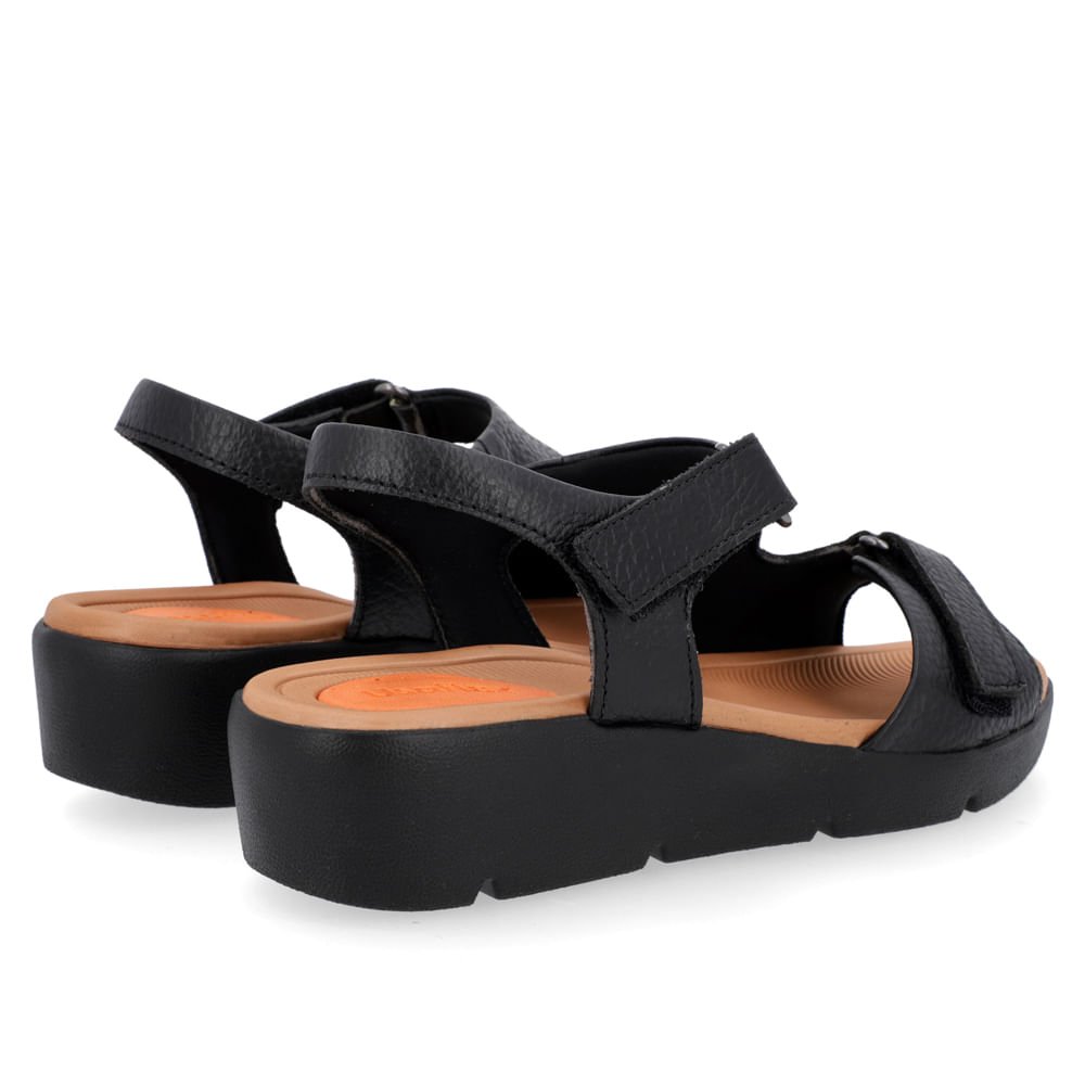 Sandália Plataforma Couro Preto Ajuste Fecho-Flex Preto 3