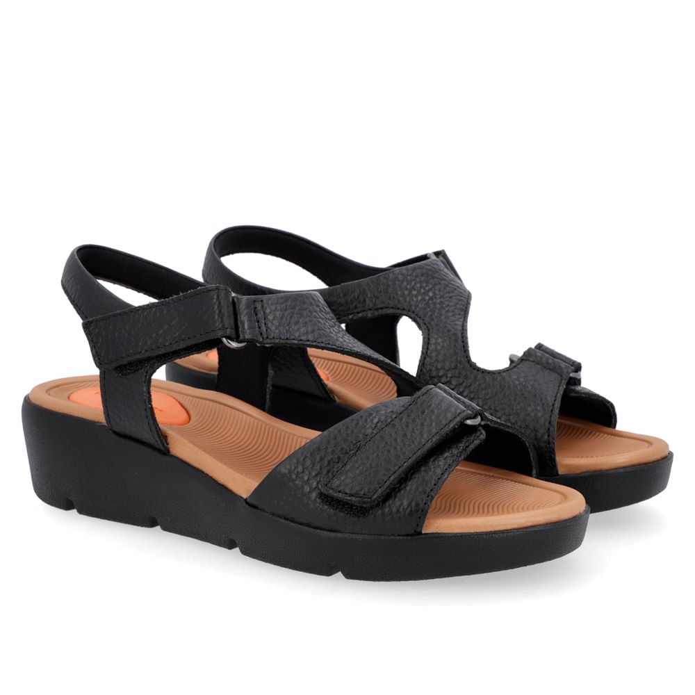 Sandália Plataforma Couro Preto Ajuste Fecho-Flex Preto 2