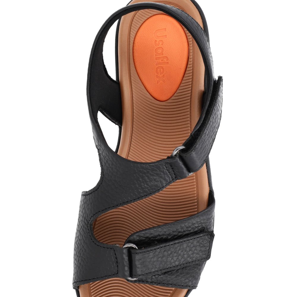 Sandália Plataforma Couro Preto Ajuste Fecho-Flex Preto 4