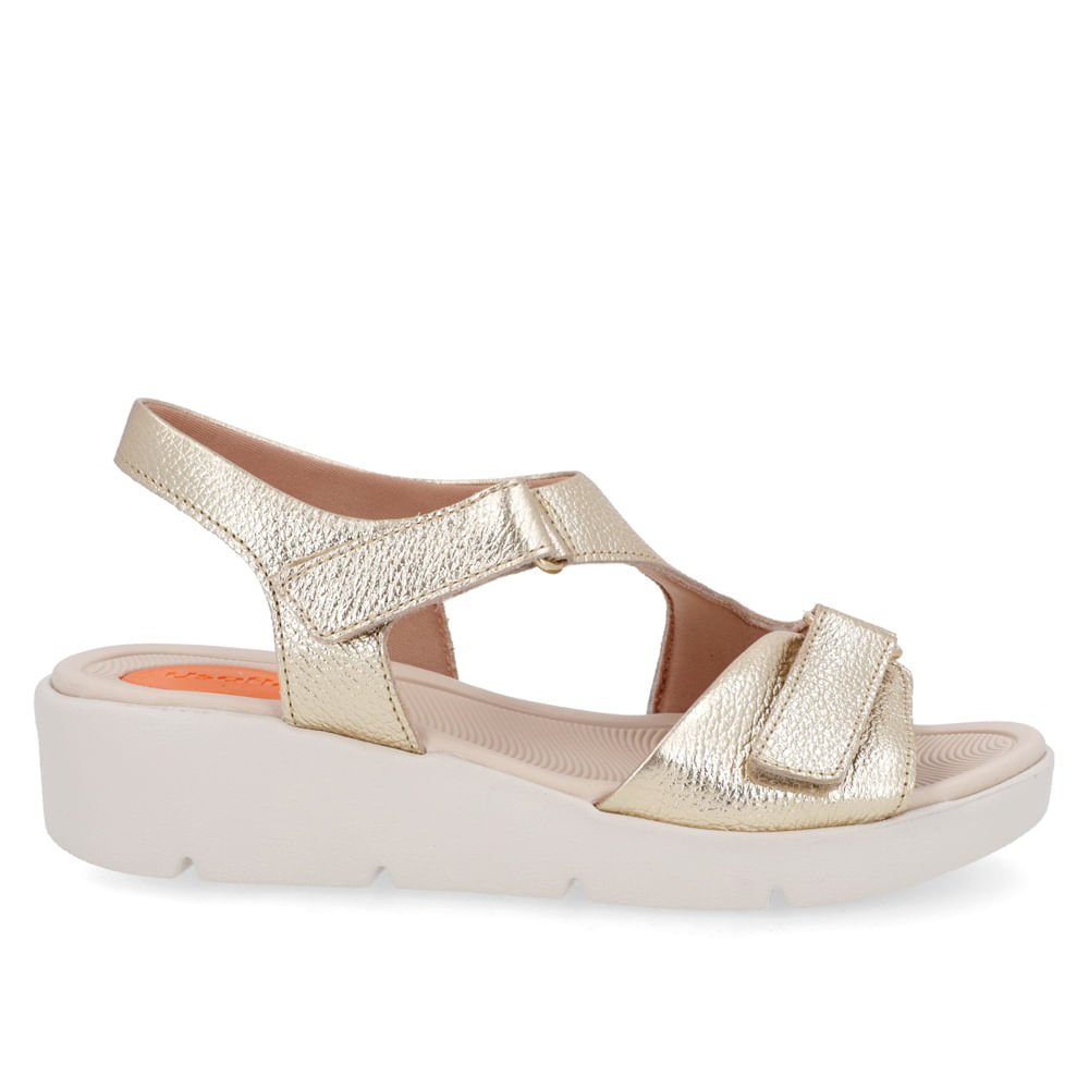 Sandália Plataforma Couro Dourado Ajuste Fecho-Flex Dourado 1