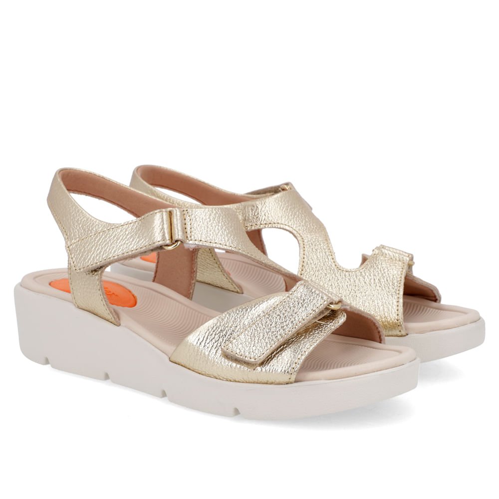 Sandália Plataforma Couro Dourado Ajuste Fecho-Flex Dourado 2
