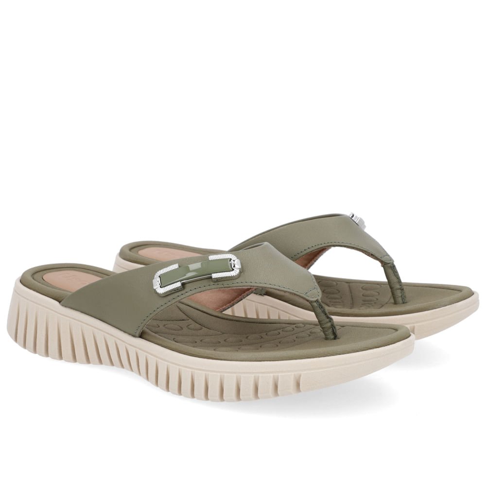 Chinelo Salto Plataforma Couro Verde Militar Enfeite Verde 2