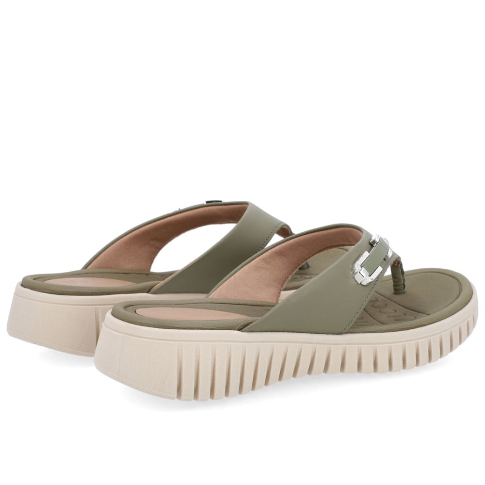Chinelo Salto Plataforma Couro Verde Militar Enfeite Verde 3