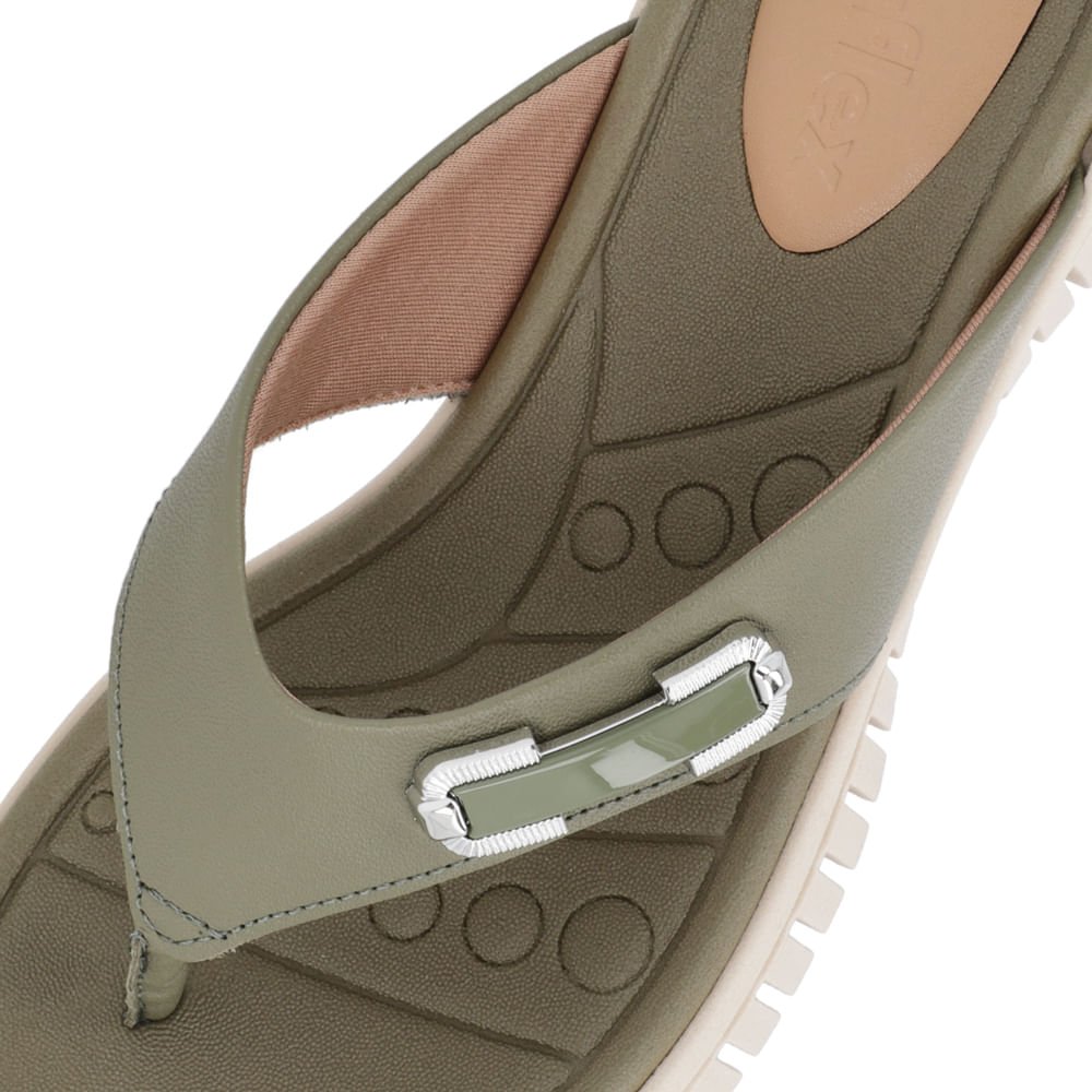 Chinelo Salto Plataforma Couro Verde Militar Enfeite Verde 4