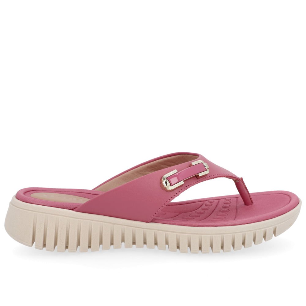 Chinelo Salto Plataforma Couro Rosa Enfeite