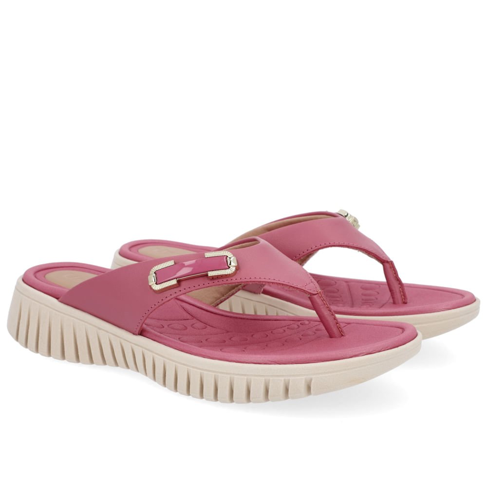 Chinelo Salto Plataforma Couro Rosa Enfeite Rosa 2