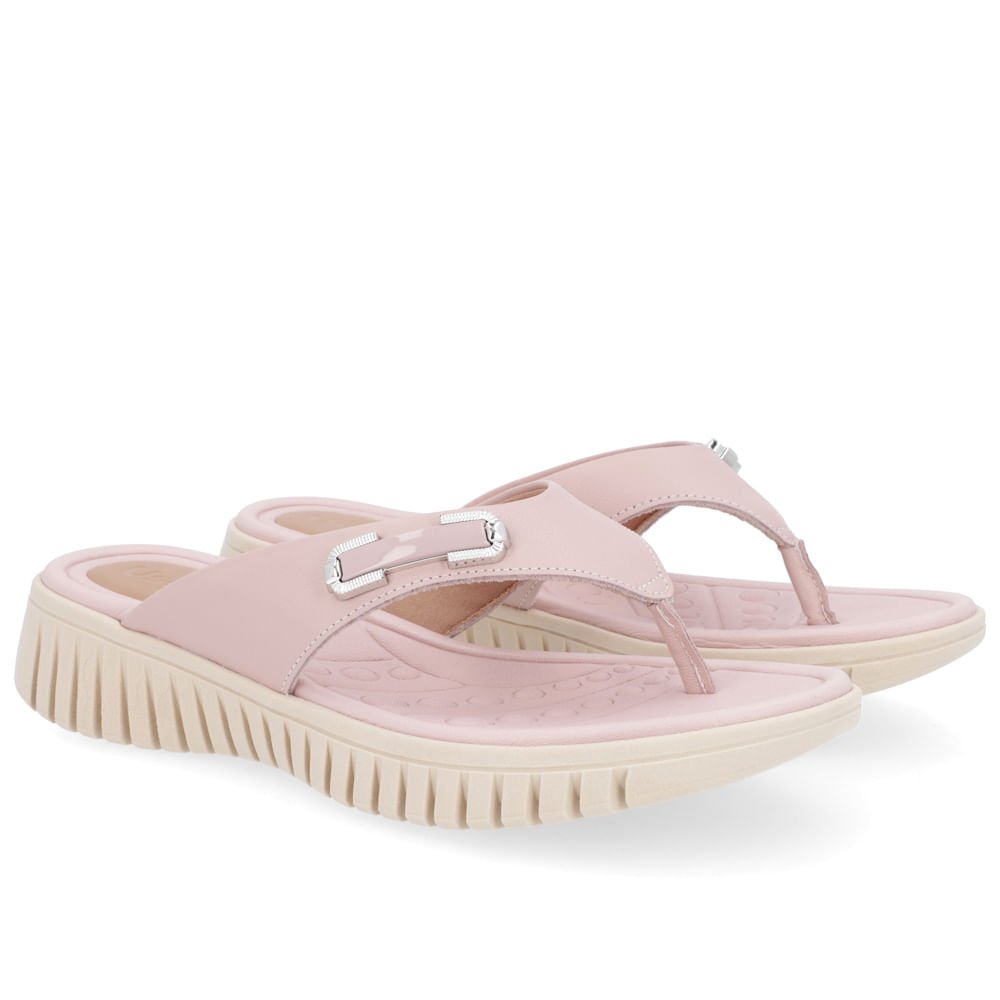 Chinelo Salto Plataforma Couro Rosa Suave Enfeite Rosa 2