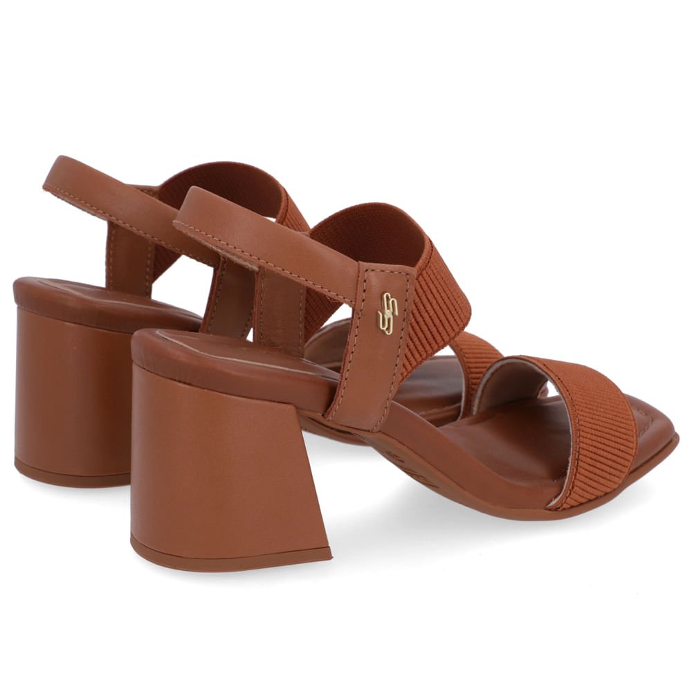 Sandália Salto Bloco Couro Marrom Tira Elástico Marrom 3
