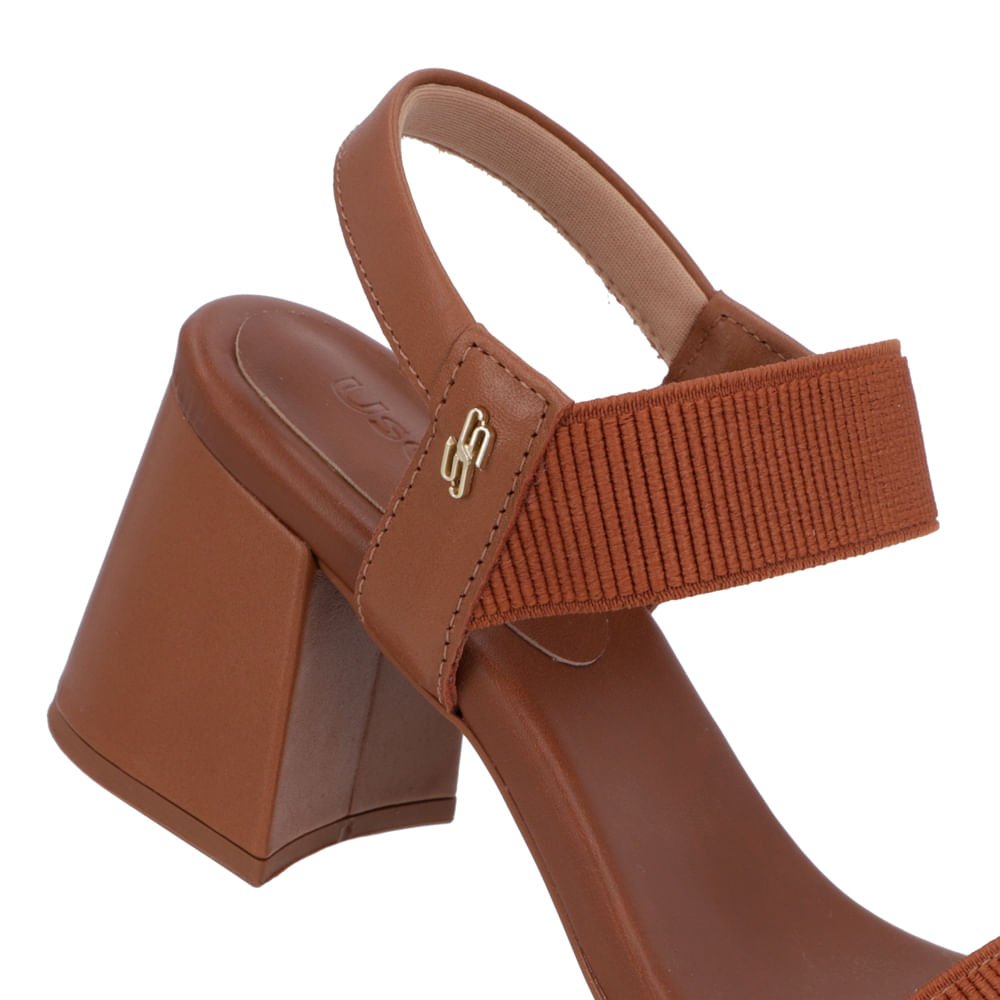 Sandália Salto Bloco Couro Marrom Tira Elástico Marrom 4