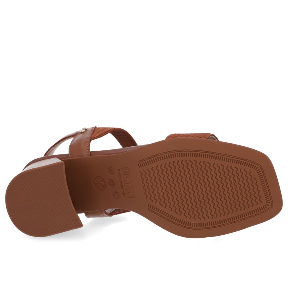 Sandália Salto Bloco Couro Marrom Tira Elástico Marrom 5