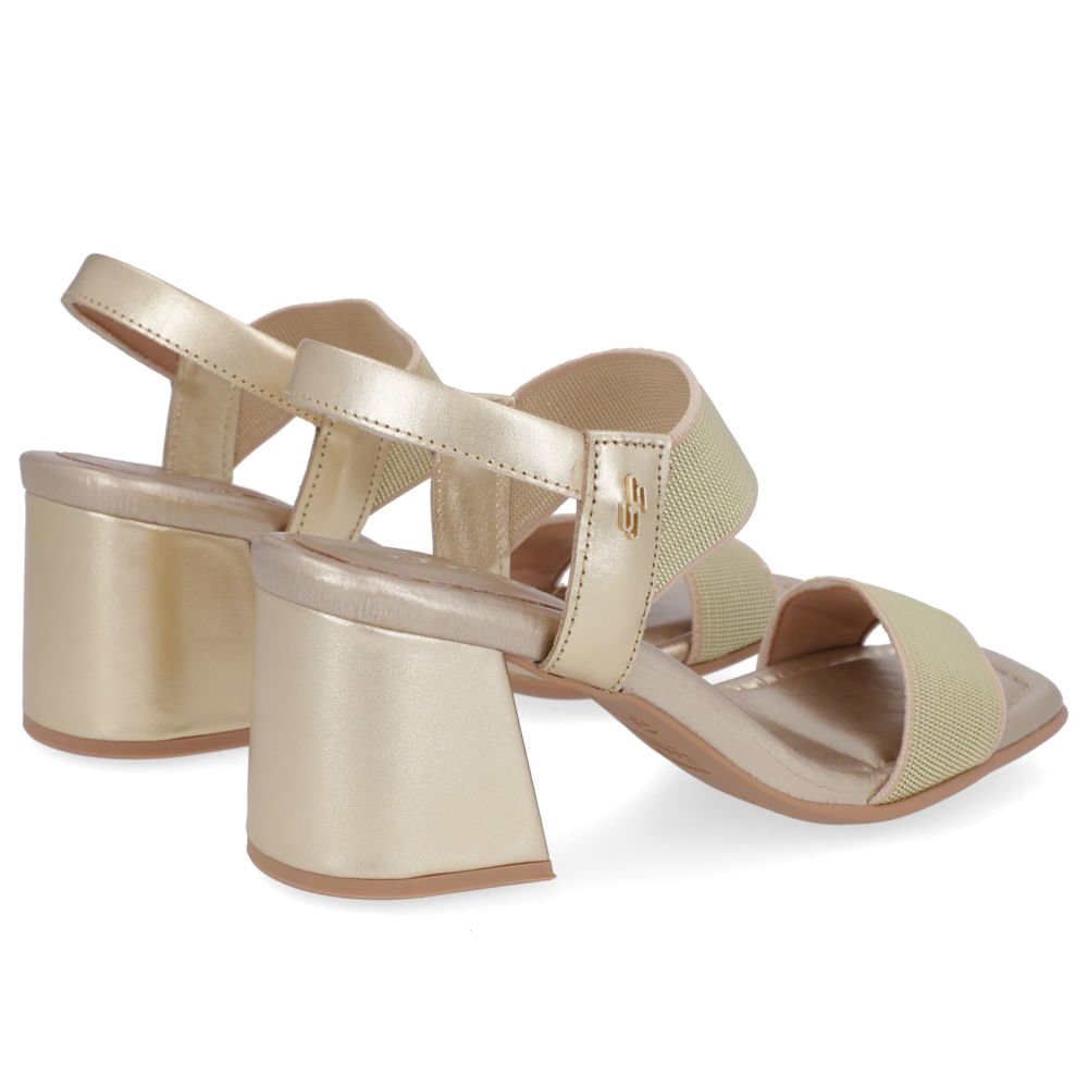 Sandália Salto Bloco Couro Dourado Tira Elástico Dourado 3