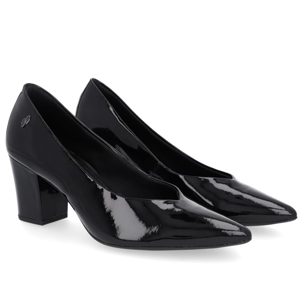 Scarpin Couro Preto Recorte V Preto 2