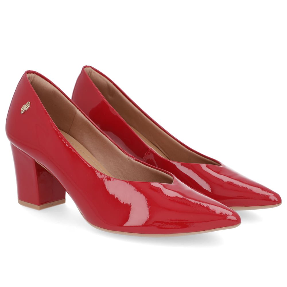 Scarpin Couro Vermelho Recorte V Vermelho 2