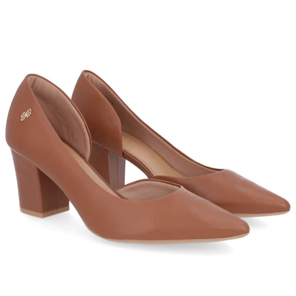 Scarpin Couro Marrom Detalhe Costura Marrom 2
