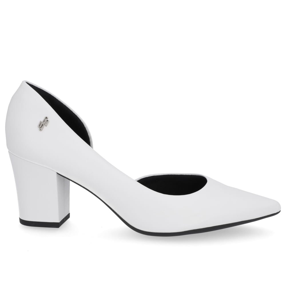 Scarpin Couro Branco Detalhe Costura