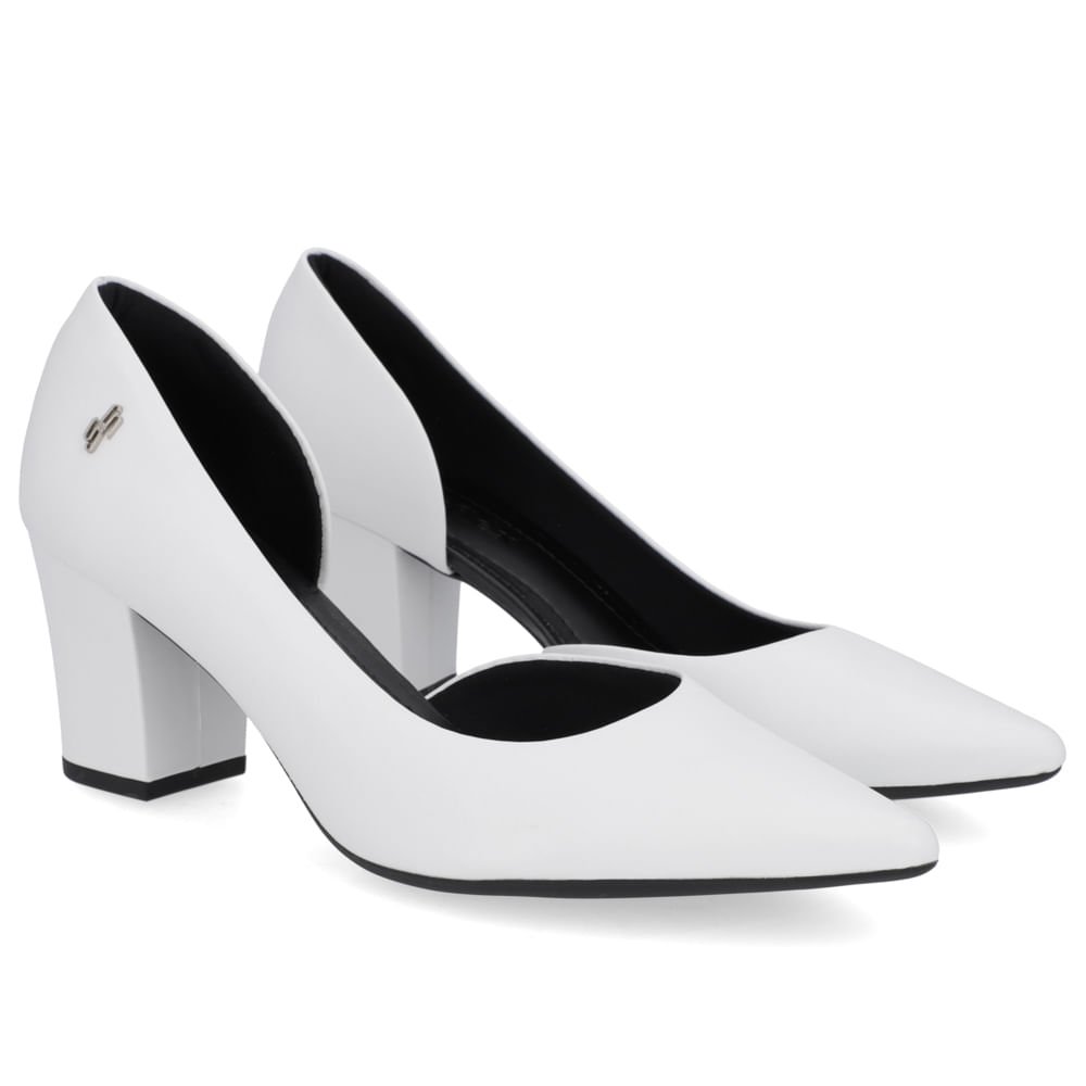 Scarpin Couro Branco Detalhe Costura Branco 2