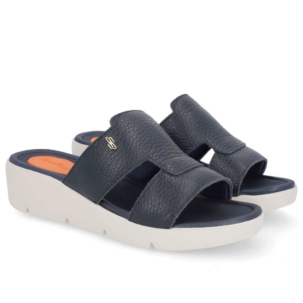 Tamanco Salto Plataforma Couro Azul Azul 2