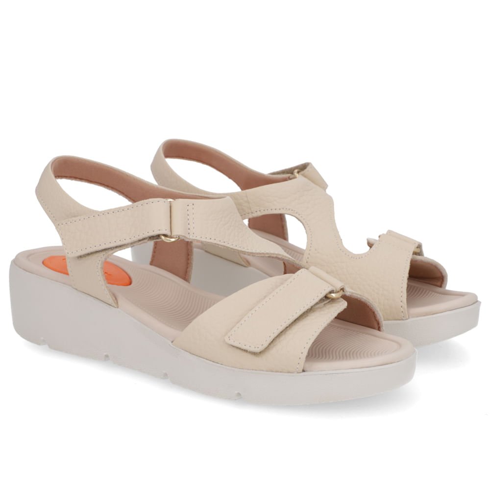 Sandália Plataforma Couro Bege Ajuste Fecho-Flex Bege 2