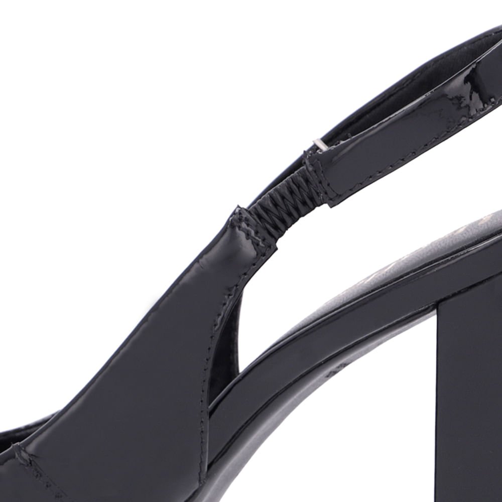 Slingback Preto Branco Salto Bloco Couro Bico Fino Preto 4