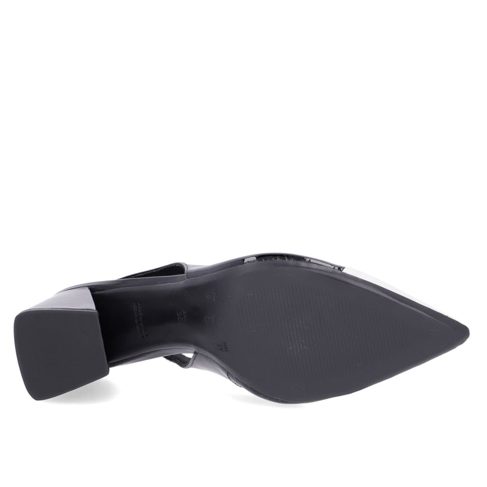 Slingback Preto Branco Salto Bloco Couro Bico Fino Preto 5