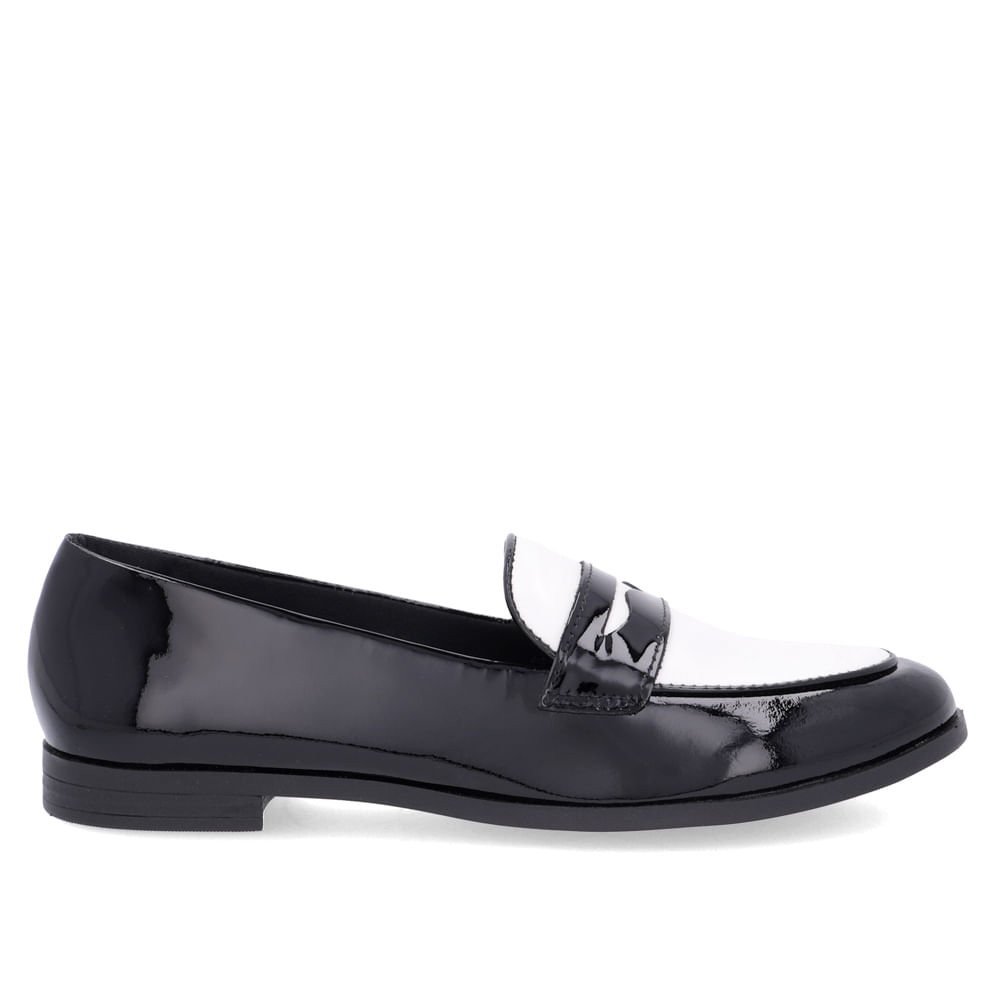 Loafer Preto Branco Couro Bico Redondo Preto 1