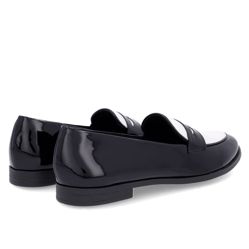 Loafer Preto Branco Couro Bico Redondo Preto 3