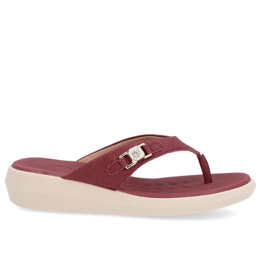 Chinelo Básico Couro Vermelho Enfeite