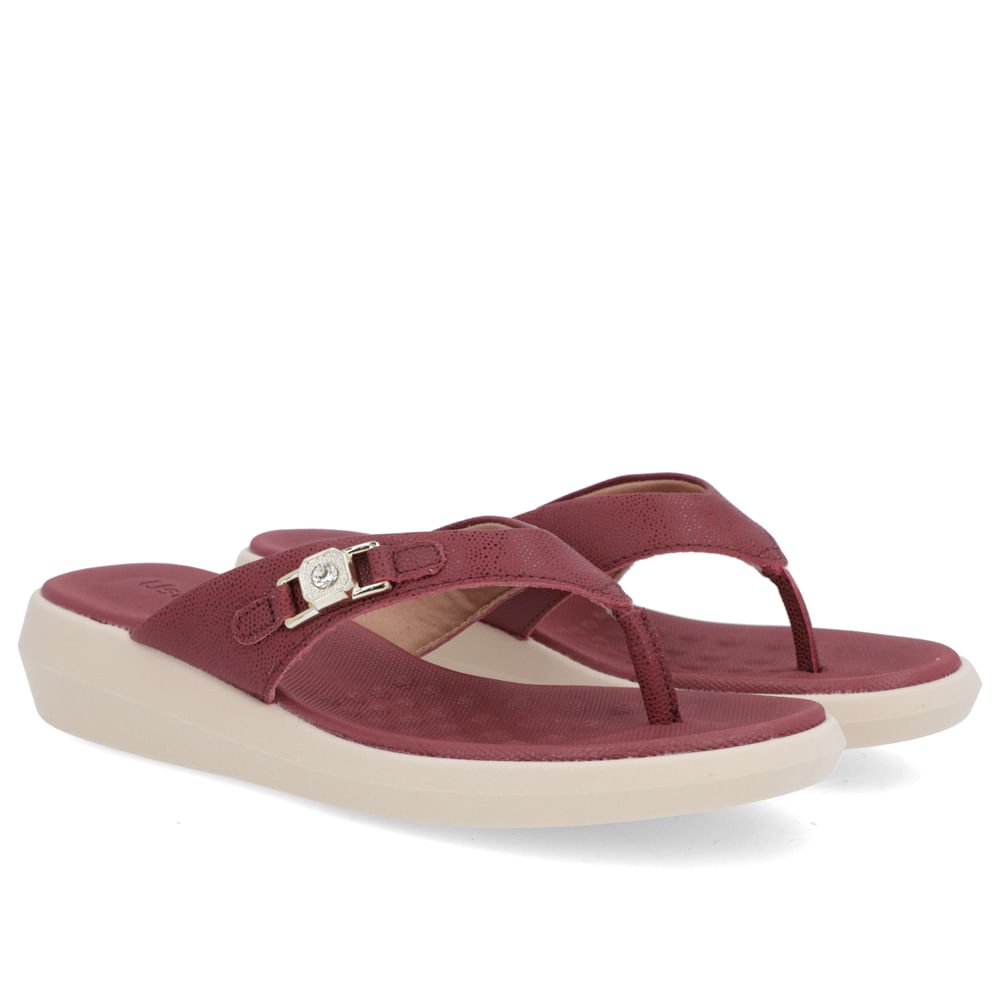 Chinelo Básico Couro Vermelho Enfeite Bordô 2